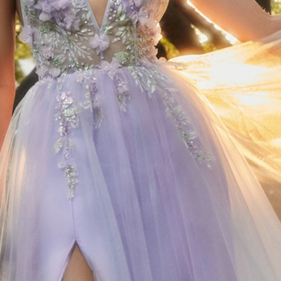 Layered tulle lavender beaded floral design dress with semi open back - Picture 4 of 7